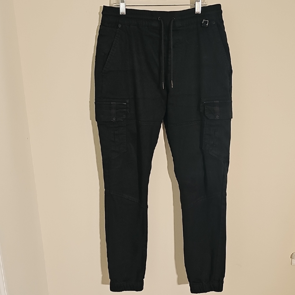 Mens Cargo Black Slim‎ Fit Joggers. Size 32. Cotton Blend. Casual